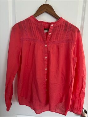 LOFT Coral-Pink Pintuck Button-Front Blouse